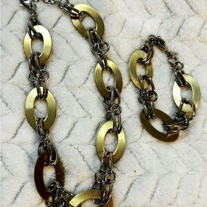 Gold and Silver Chain Link Necklace and Bracelet Set